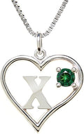 Silver Sterling Necklace Initial Letter A-Z Birthstone for Women – Personalized Custom Jewelry Pendant with Heart Design Customized Dainty Charm for Wife Girlfriend Mom – 18" Box Chain