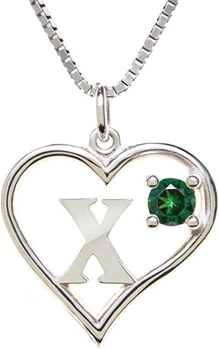 Silver Sterling Necklace Initial Letter A-Z Birthstone for Women – Personalized Custom Jewelry Pendant with Heart Design Customized Dainty Charm for Wife Girlfriend Mom – 18" Box Chain
