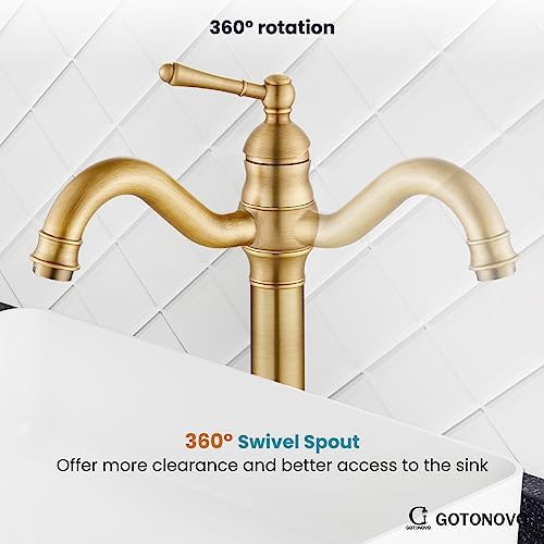 gotonovo Vintage Bathroom Vessel Sink Faucet, Antique Brass, No Drain - Image 5