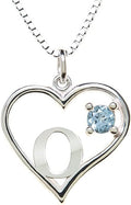 Silver Sterling Necklace Initial Letter A-Z Birthstone for Women – Personalized Custom Jewelry Pendant with Heart Design Customized Dainty Charm for Wife Girlfriend Mom – 18" Box Chain