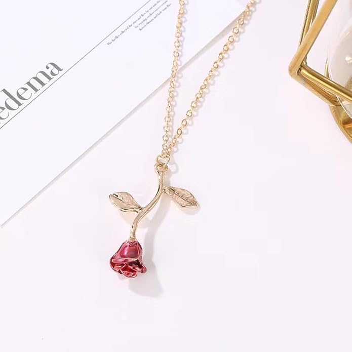ONLYJUMP Rose Alloy Necklace for Women Heart Pendant Copper Zircon Light Luxury Fashion Jewelry Dainty Romantic Statement Necklace for Daily Wear Ideal Valentine's Day Anniversary Birthday Gift