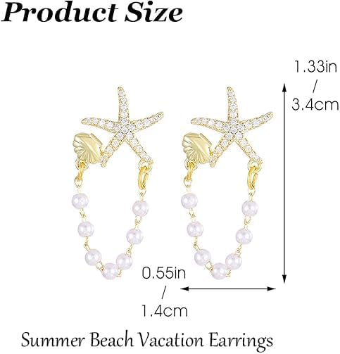Starfish Earrings for Women Gold Sea Shell Earrings Summer Beach Vacation Outfits for Women
