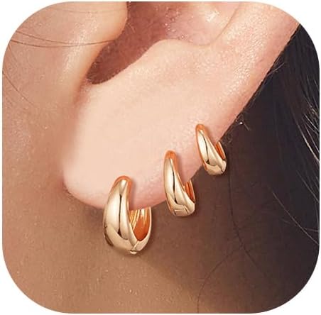9 Pairs Chunky Gold Earrings Set for Women Trendy Lightweight Gold Plated Hoop Earrings Hypoallergenic Jewelry