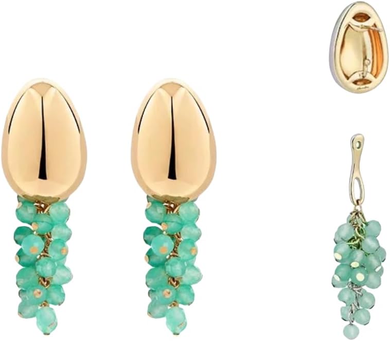 DISTANT DRUMS Simple Natural Green Aventurine Stone Jewelry Set for Women,Hoop Earrings,Bracelet,Necklace,18K Gold-plated Spiritual Gift,Fortunate Stone Jewelry,Choker