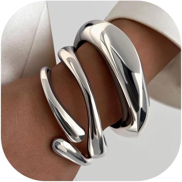 Gold Bangle Bracelets for Women Teens Trendy Chunky Adjustable Twist Cuff Bracelet Jewelry Gifts