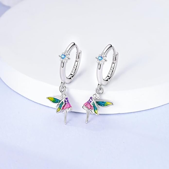 LAZA 925 Sterling Silver Hoop Earrings for Women, Hypoallergenic Huggie Butterfly Dangle Drop Earrings Colorful Flower Earrings Jewelry Gifts