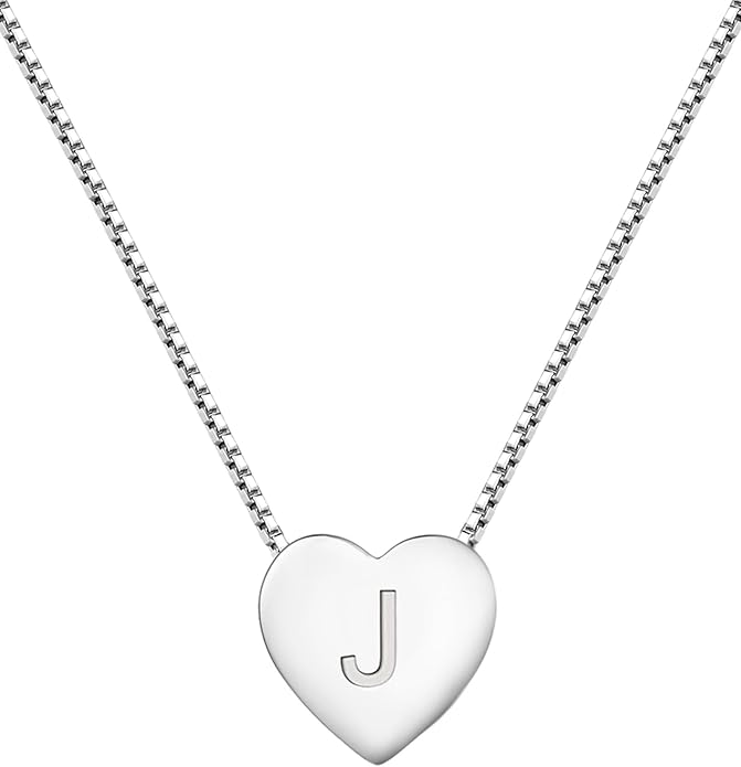YL Initial Necklace 925 Sterling Silver Heart Letter Pendant A-Z Alphabet Cubic Zirconia Jewelry for Women