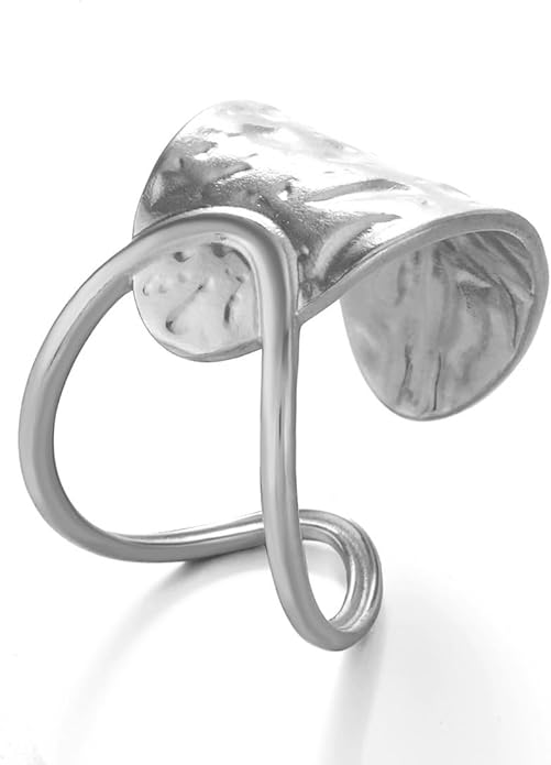 Chunky Rings For Women, Gold Silver Thumb Ring Asymmetrical Wavy Curve Ring Adjustable Non Tarnish Dainty Stainless Steel New Year Anniversary Birthday Jewelry Gift