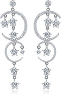 14K Gold Moissanite Moon Star Long Drop Earrings,Dainty Moon and Star Style Long Dangle Earrings,Fashion Jewelry Gift for Her
