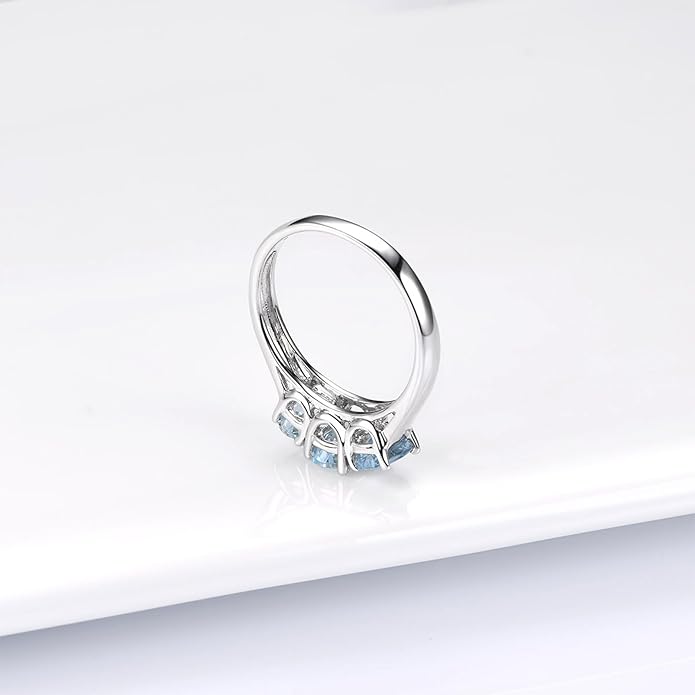 Natural Aquamarine Rings for Women S925 Sterling Silver Real Gemstone March Birthstone Simple Promise Ring Elegant Style Fine Jewelry for Birthday