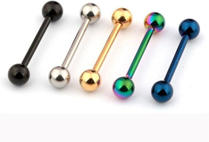 Kiokioa 12pc 14G Mix-color Stainless Steel Straight Barbell Tongue Rings Bars Piercing 5/8" Length