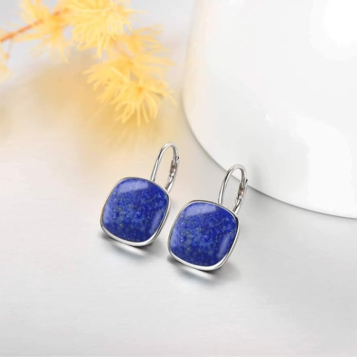 AOBOCO Sterling Silver Leverback Earrings Embellished with Crystals from Austria, Hypoallergenic Cushion Cut Square Crystal Earrings, Fine Anniversary Birthday Jewelry Gifts for Women
