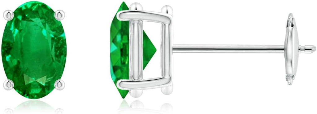 ANGARA Natural Emerald Earrings for Women | Oval Shape Emerald Classic Earrings in 14K Solid Gold/Platinum | May Birthday, Anniversary, Gemstone Jewellery Gift