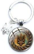 Ukraine Trident - Keychains Handmade Glass Cabochon Alloys - Ukraine Gifts - Ukrainian Jewelry