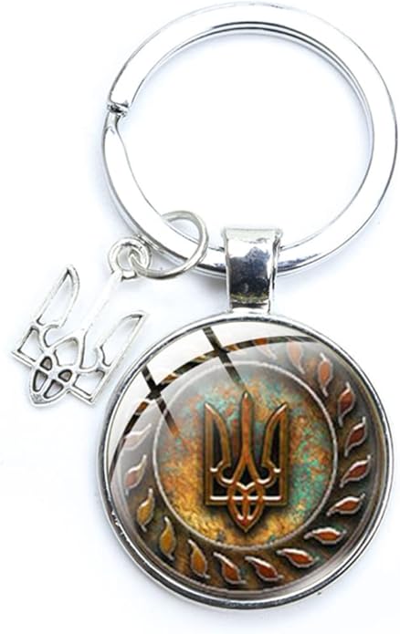 Ukraine Trident - Keychains Handmade Glass Cabochon Alloys - Ukraine Gifts - Ukrainian Jewelry