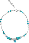 BESHEEK Blue Turquoise and Glass Artisan Beaded Anklet with Extension | Adjustable Handmade Hypoallergenic Beach Tropical Style Jewelry