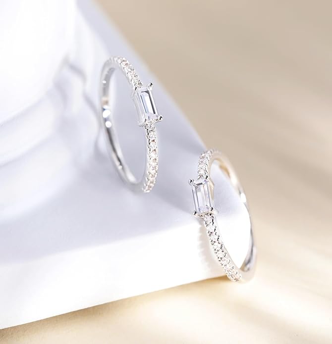 TIGRADE 1.5mm Eternity Ring Baguette Cubic Zirconia Anniversary Ring CZ Pave Wedding Band for Women Size 3-12
