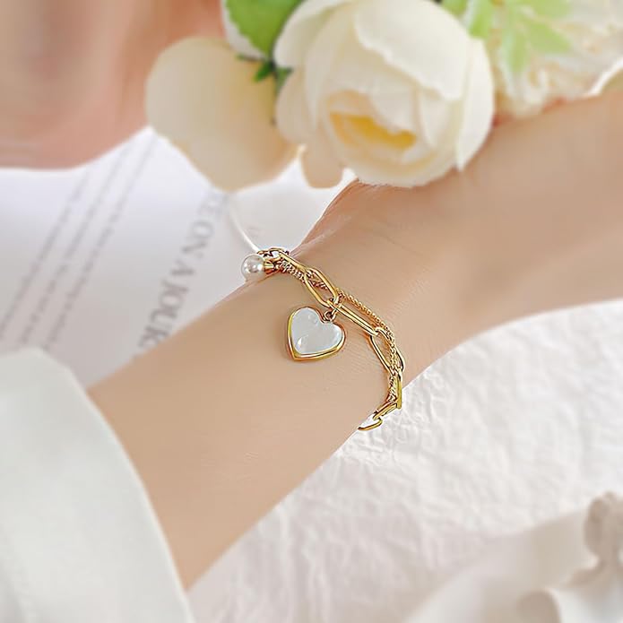 Emibele Heart Charm Bracelet for Women, Bible Verse Bracelet Stainless Steel 18K Gold Plated Bracelet Love Pendant Link Chain OT Clasp, Birthday Christmas Jewelry Gift for Mother Her
