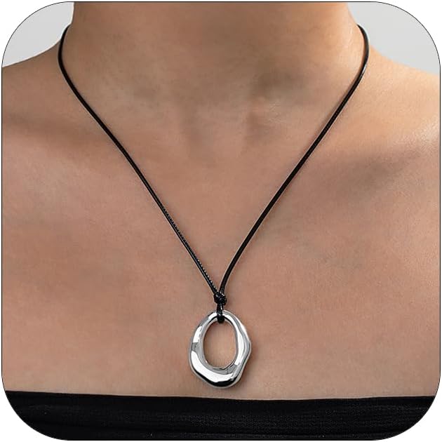 PLOUTOS Statement Modern Geometric Hollow Square Pendant Rope Chain Necklace for Women Bold Fashion Layering Collarbone Jewelry Party Wear Accessory