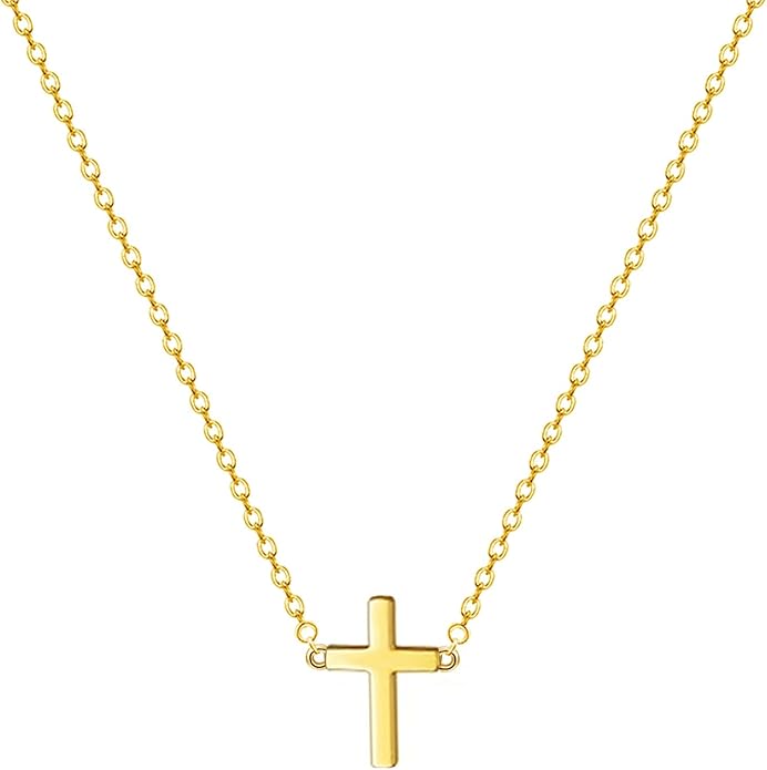 Zeffy Cross Necklace for Women, 18k Gold/Silver Plated Tiny Cross Pendant Necklace Simple Layered Cross Necklaces Gold Jewelry for Women