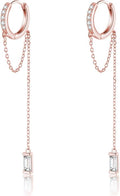 Reffeer 925 Sterling Silver CZ Chain Hoop Earrings Dangle for Women Teens Dangle Earrings Chain Drop Earrings Huggie