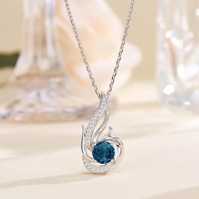 Birthstone Necklace for Women 925 Sterling Silver Phoenix Charm Necklace Birthday Anniversary Christmas Fine Jewelry Gifts for Women Mother Her, Adjustable Chain