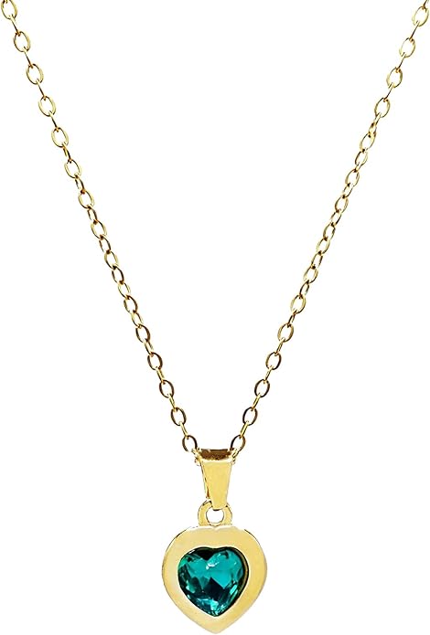 Cute Gold Heart Necklace for Women,18k Gold Plated Cubic Zirconia Charm Necklaces,Stainless Steel Women's Heart Stone Pendant Necklace for Women,16-18 Inches Adjustable Chain,Trendy Jewelry Gifts