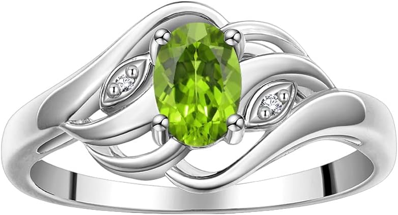Rylos Ring featuring Classic Style, 6X4MM Birthstone Gemstone, & Diamonds - Elegant Jewelry for Women in Sterling Silver, Sizes 5-10