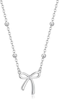 Valentines Day Gifts for Her - Dainty Bow Necklace for Women 14K Gold Plated Cute Choker Small Pendant Charm Necklaces Teen Gift Trendy Stuff Personalized Jewelry