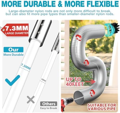 Sealegend 58-Pieces 40-Feet Dryer Vent Cleaner Kit, Dryer Cleaning Tools - Image 2