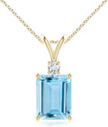 Angara Natural Aquamarine Solitaire Pendant for Women | Emerald-Cut Aquamarine Pendant with Diamond in 14K Solid Gold/Silver/Platinum With 18" Chain | March Birthday, Gemstone Jewelry Gift