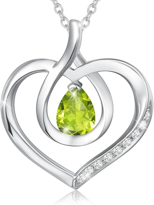 AGVANA Valentines Day Gifts Heart Birthstone Necklace for Women Sterling Silver Genuine or Created Gemstone Forever Love Pendant Necklace Fine Jewelry Anniversary Birthday Gifts for Women Mom Wife
