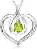 AGVANA Valentines Day Gifts Heart Birthstone Necklace for Women Sterling Silver Genuine or Created Gemstone Forever Love Pendant Necklace Fine Jewelry Anniversary Birthday Gifts for Women Mom Wife