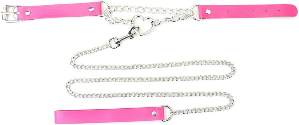 Harajuku Peach Heart Choker Punk Hauling Chain PU Leather Collar Gothic Necklace NightClub Goth Leash Belts