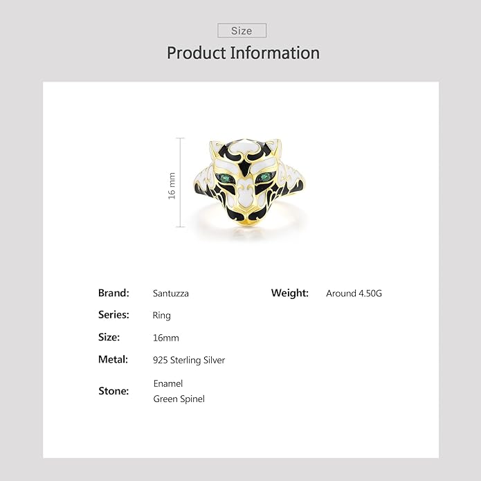 Santuzza Panther Ring 925 Sterling Silver Leopard Rings Cubic Zirconia Green Spinel Jaguar Jewelry