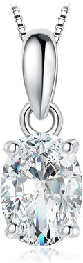 JewelryPalace Oval Cut 1ct 2ct Cubic Zirconia Solitaire Pendant Necklace for Women, 925 Sterling Silver Necklaces for Her, Classic Simulated Diamond Jewelry Set Gift, 18 Inches Chain