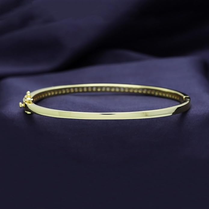 SAVEARTH DIAMONDS 3.3MM Bangle Classic Tennis Bracelet Round Lab Created Moissanite Bracelets for Brides in 18K Gold Plated Jewelry Gift for Her (Available in 6.5" or 7.5")