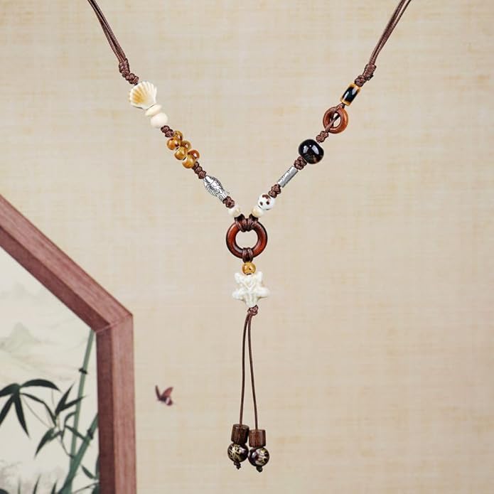 Boho Style Colorful Ceramic Bead Strand Necklace Adjustable Bohemian Jewelry Gift for Women, Fashion Clothing Matching Necklace