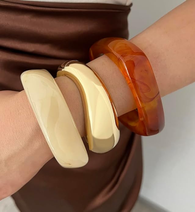 Chunky Gold Bangle Bracelets for Women, Dainty 14k Gold Plated Big Stackable Bangles Set, Trendy Statement Cuff Bracelet Stack Fashion Jewelry Christmas Gifts