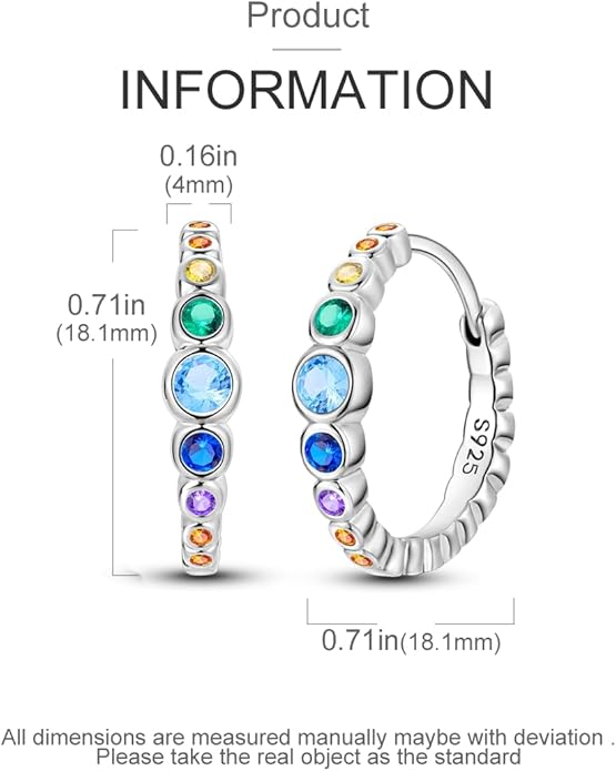 NARMO Earrings for Women 925 Sterling Silver Heart Hoops Small Colorful Rainbow Hoop Earrings Huggie Earrings