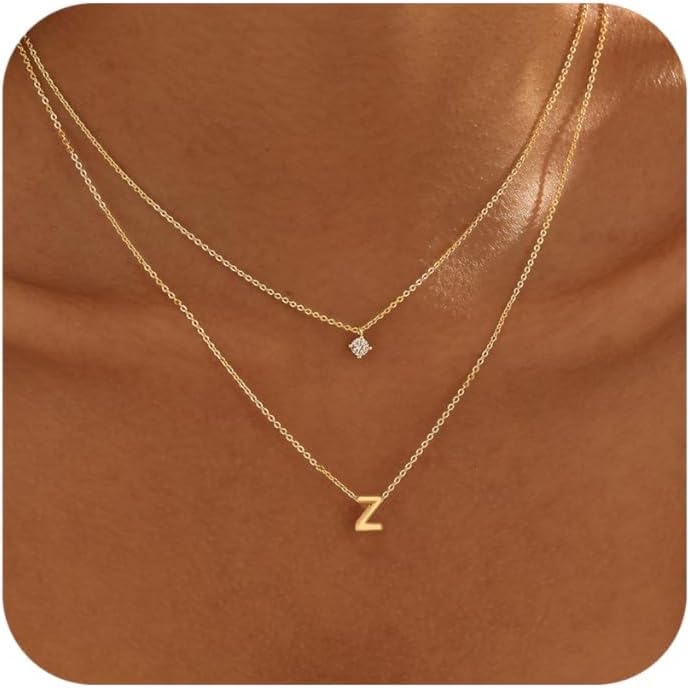 Layered Initial Necklaces for Women, 14k Gold Plated Letter Necklace Set Dainty Gold Initial Necklace Stack Cute Layering Choker Necklaces for Women Trendy Fashion Jewelry