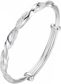 Solid 925 Sterling Silver Bracelets for Women Simple Adjustable Bangle Bracelet
