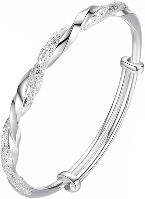 Solid 925 Sterling Silver Bracelets for Women Simple Adjustable Bangle Bracelet
