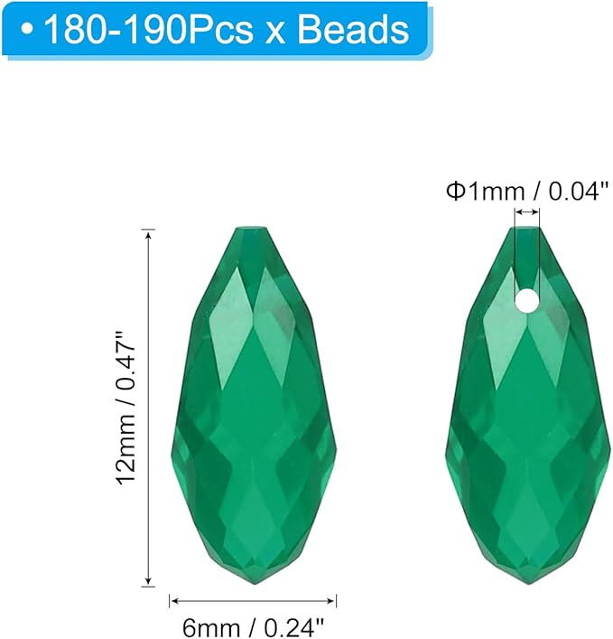 PATIKIL 2 Strands 180-190Pcs Teardrop Crystal Beads, 12x6mm Faceted Teardrop Briolette Horizontal Glass Beads Loose Bead for Bracelet Jewelry Making, Emerald Green