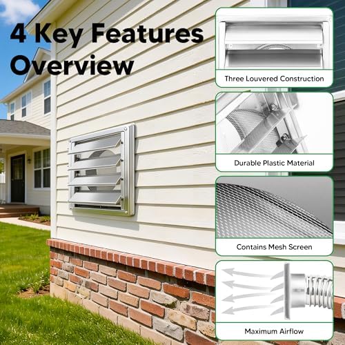 6" Metal Outdoor Dryer Vent Cover Louvered - Image 3
