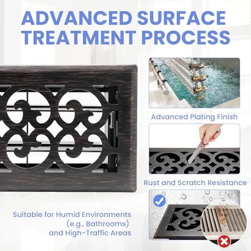 Howeall 4x8 Inches Heavy Duty Walkable Floor Register Easy Adjust Air Supply - Image 3