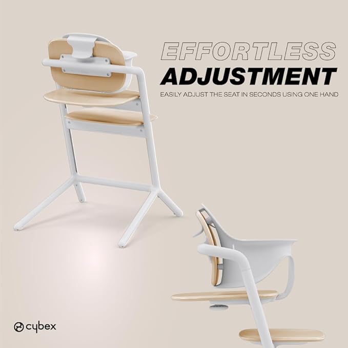 Cybex LEMO High Chair 3-in-1 Set with Baby Set + Snack Tray - Modern Design, One-Hand Depth & Height Adjustment & Anti-Tip Wheels - from 6 Months, Convertible to Adult Chair, Sand White
