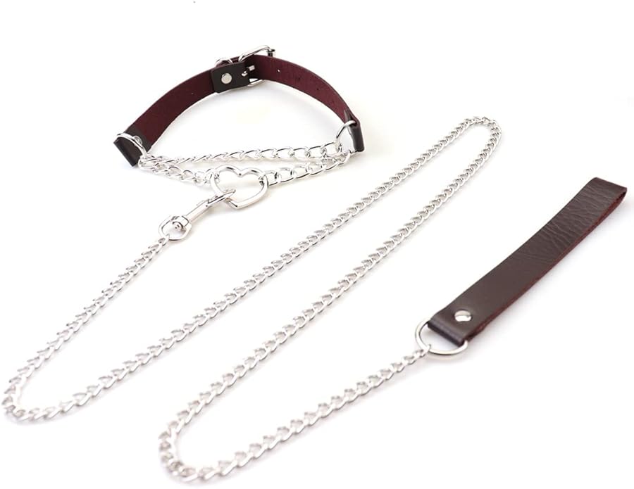 Harajuku Peach Heart Choker Punk Hauling Chain PU Leather Collar Gothic Necklace NightClub Goth Leash Belts