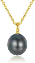 VIKI LYNN Tahitian Black Pearl Necklace for Women 9-10mm Cultured Pearl Pendant 925 Sterling Silver Chain 18K Gold Clasp Christmas Wedding Birthday Anniversary Mothers Day Gifts for Wife Mom Her