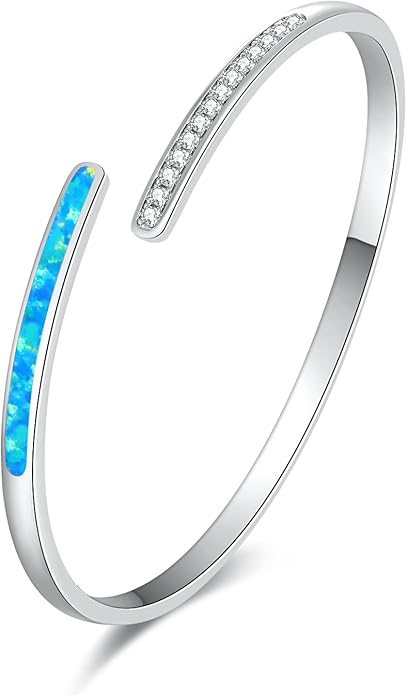 CiNily Womens Cuff Bracelet,Opal Bangle Bracelets Gold Plated Hypoallergenic Ladies Gemstone Open Cuff Bangle Bracelet